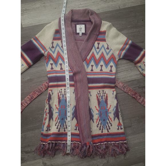 Forever 21 Colorful Boho Tribal Long Cardigan Sweater Fringed Tie for Belt - Picture 6 of 8